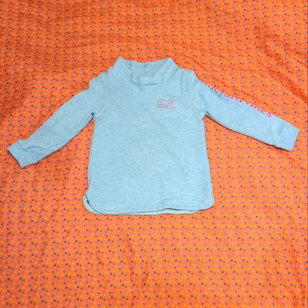 VINEYARD VINES blue+pink funnel neck sweatshirt logo fleece size 3T